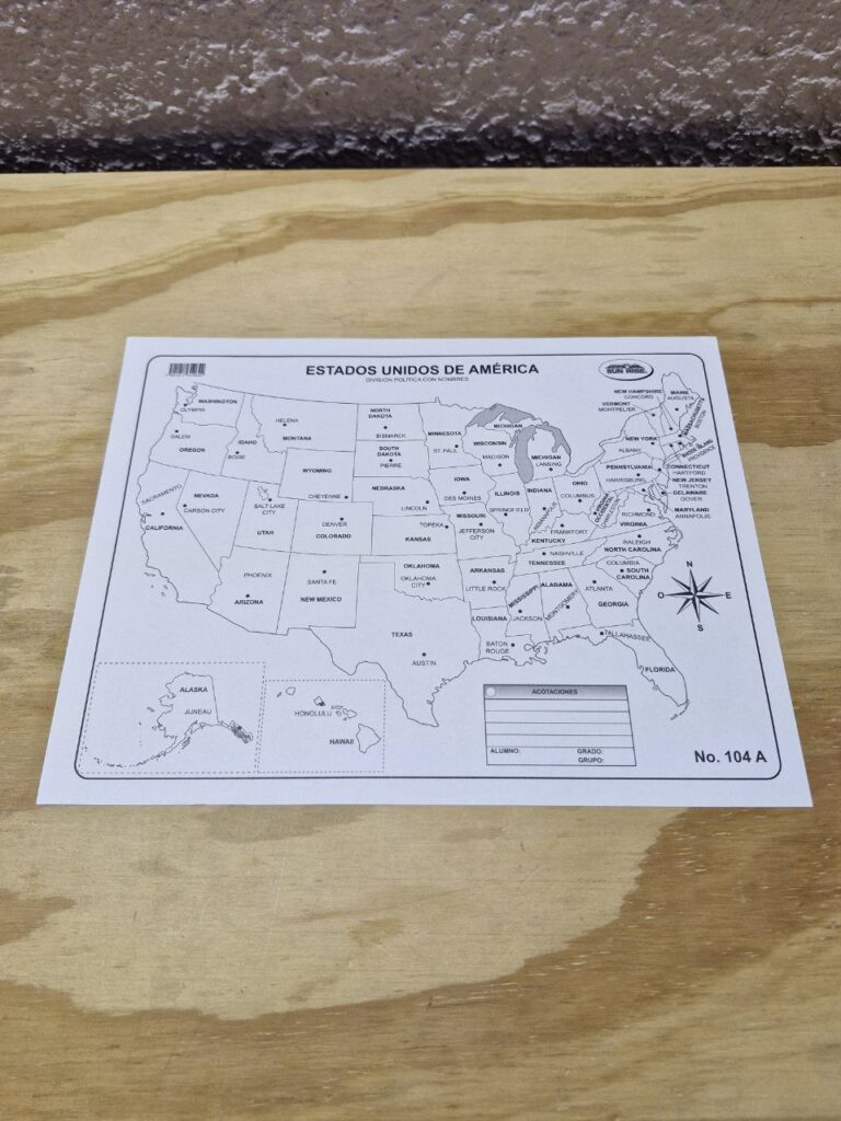Fotografía de Mapas escolares con división política con nombres de Estados Unidos.
Precio $2.00 MXN cada uno
Dimensiones: 21.5 x 28 centímetros
Categoría: Nuevo