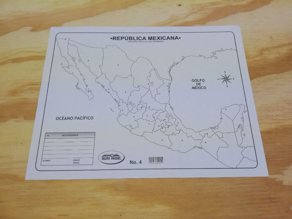 Fotografía de Mapas escolares con división política con nombres de la República Mexicana Precio $2.00 MXN Dimensiones: 21.5 x 28 centímetros Categoría: Nuevo